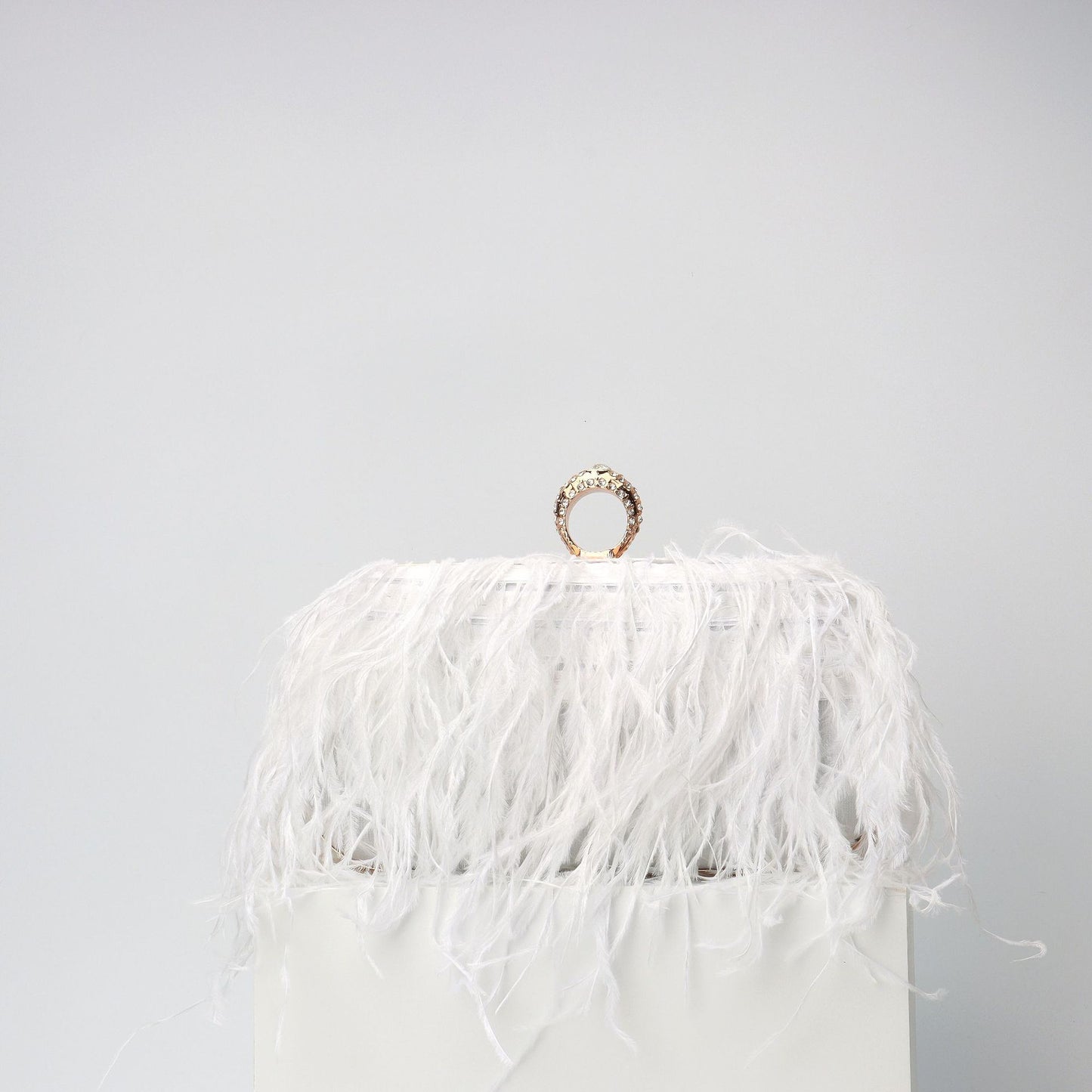 Elegant Ostrich Hair Ring Box – Small Square Bag with Chain Crossbody Shoulder Velvet Clutch Purse, Perfect for Dinner, Casual Outings, Party Events, and Prom Nights