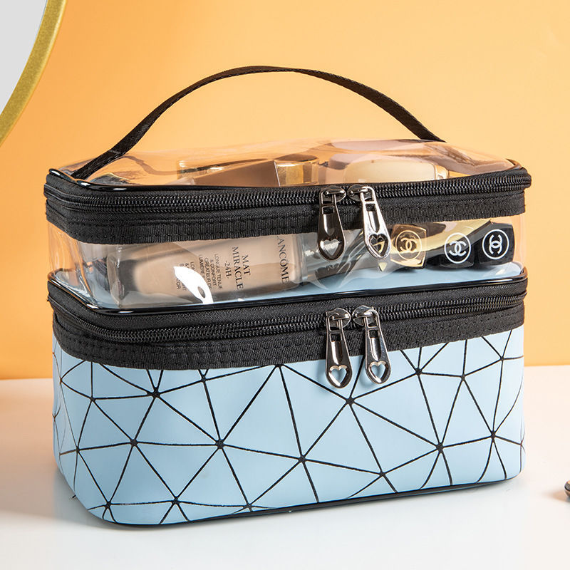 Transparent Cosmetic Bag, Double cosmetic bag, portable large capacity waterproof multi-functional portable makeup bag, travel skin care product storage bag, toilet bag for College Dorm Camp Gym