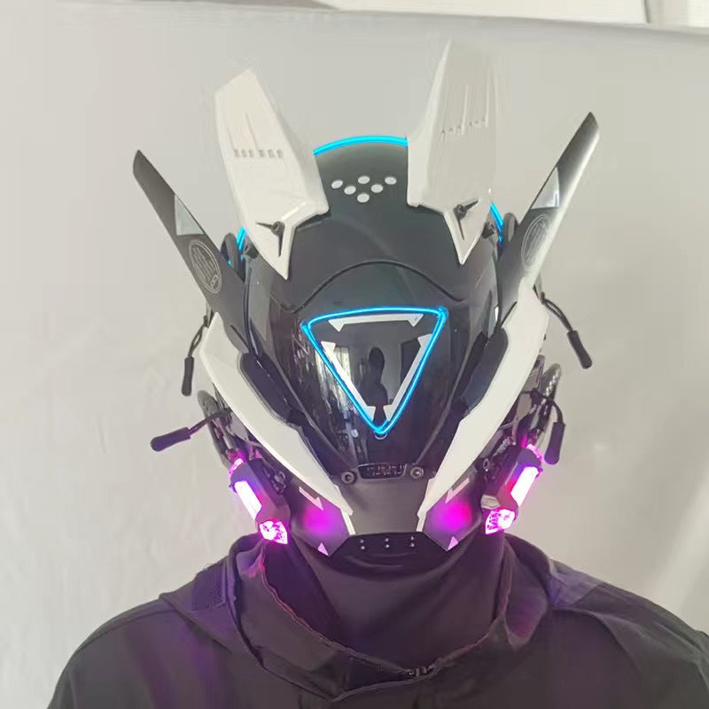 Punk mask round lights wing braids triangle lights music festival LED glow tech sense boy helmet Halloween