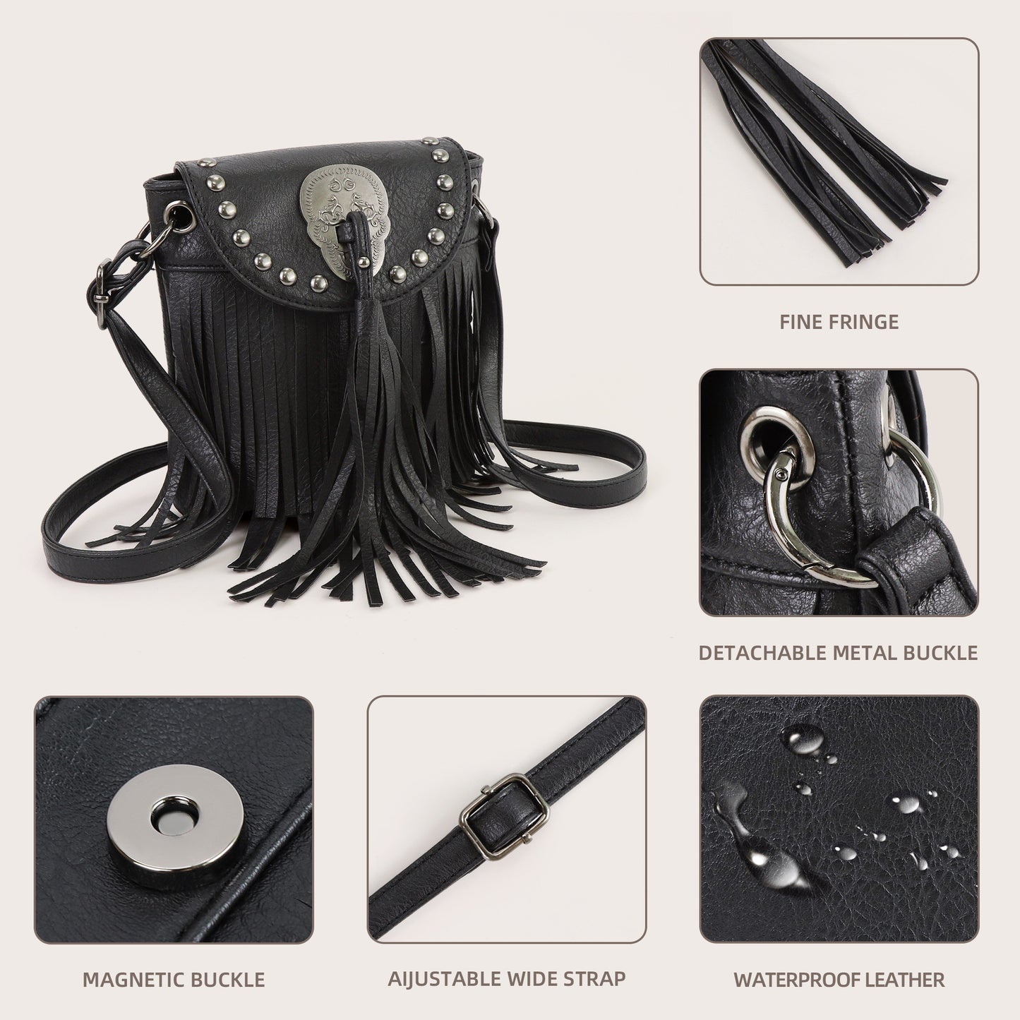 Stylish Soft Pu Rivets Small Crossbody Tassel Bag, Skull Shoulder Crossbody Bag