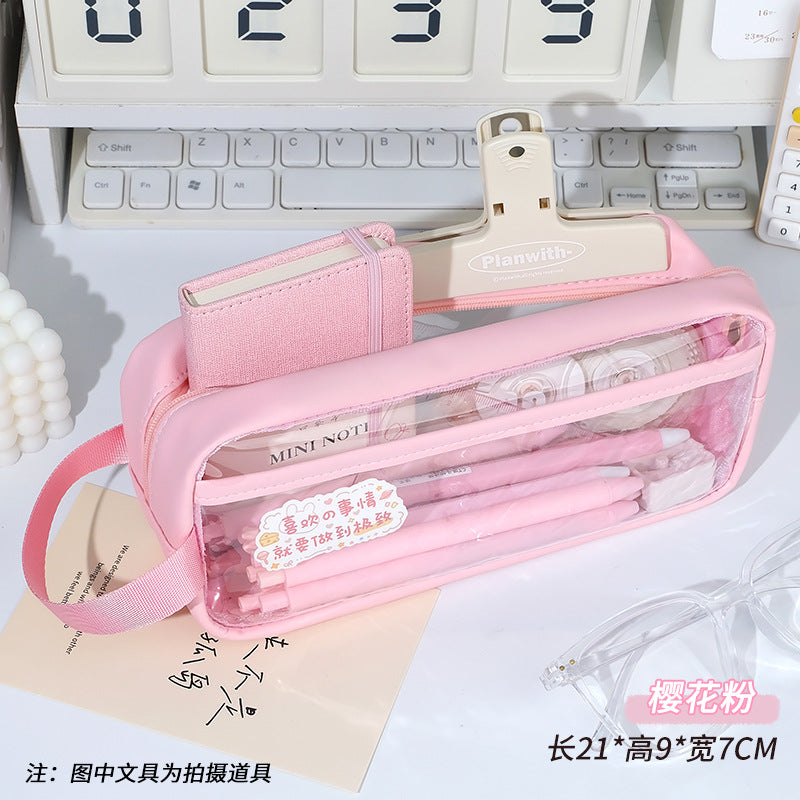 Transparent pencil case, portable tote storage bag, waterproof large-capacity stationery storage box.