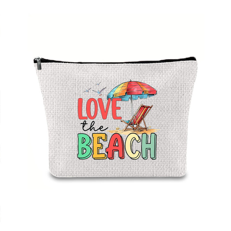 Linen printed cosmetic bag, cosmetic lipstick storage bag, small simple zipper clutch bag,