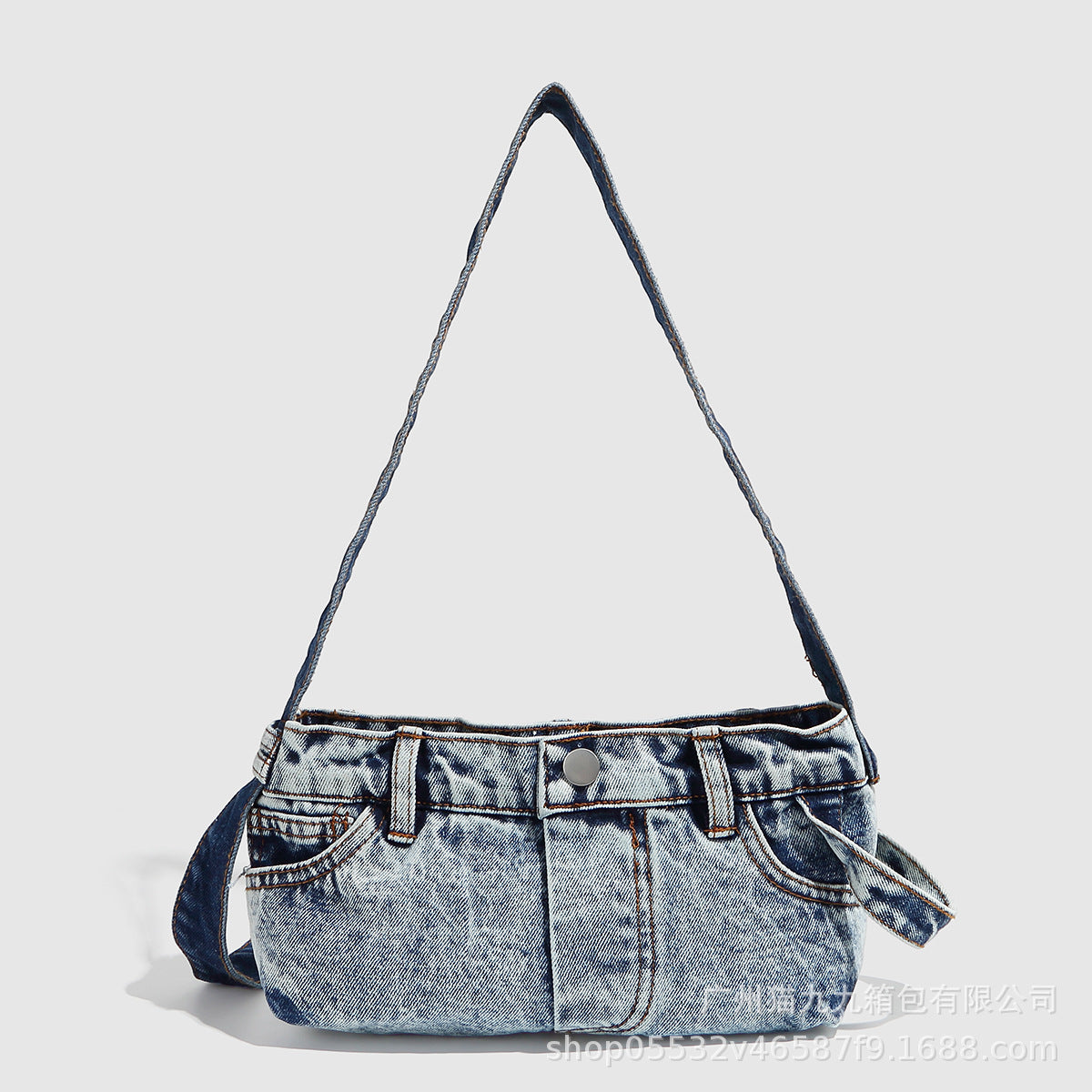 Small shoulder purse, denim armpit bag, women's retro summer shoulder bag, blue patchwork shoulder handbag