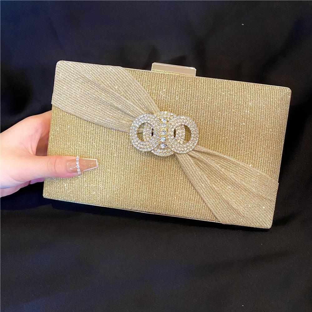 Diamond button-filled square clutch bag Diagonal wedding birthday dinner clutch bag