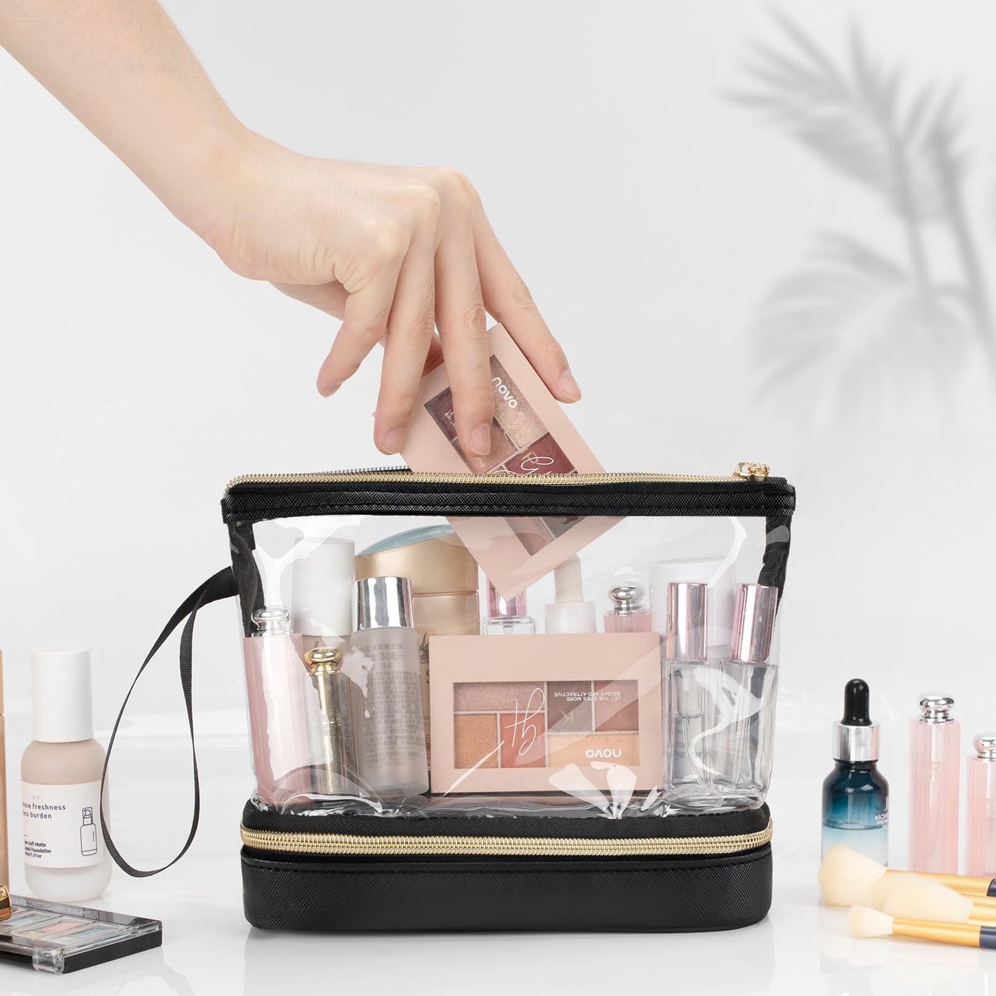 Transparent cosmetic bag, multifunctional double-layer large-capacity PVC cosmetic bag, storage portable travel bag, wet and dry separation washing bag for College Dorm Camp GymTransparent Cosmetic Bag,