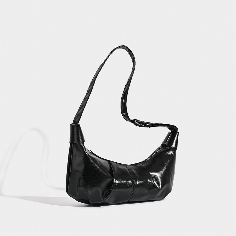 Versatile black shoulder bag, vintage pleated shoulder bag, crossbody hobo bag