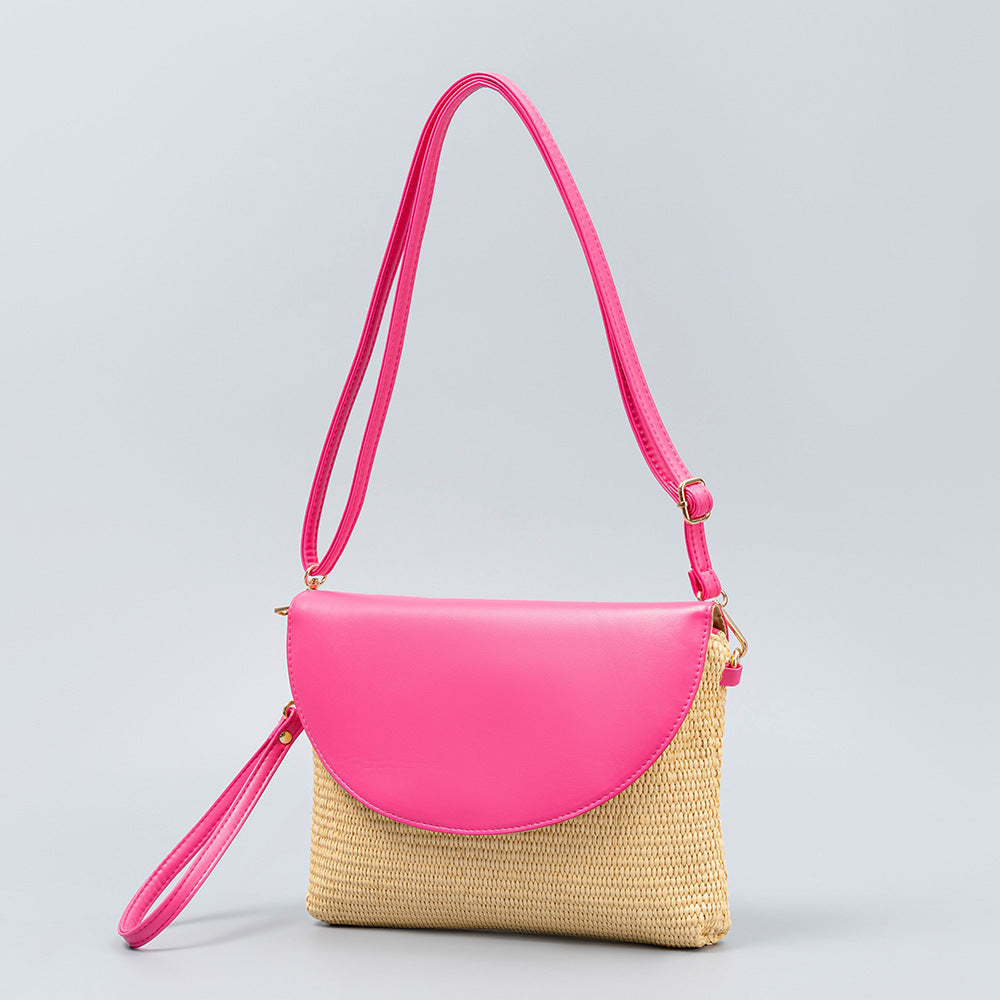 Holiday straw bag, small solid color shoulder bag, small crossbody beach bag, seaside beach bag clutch woven bag women