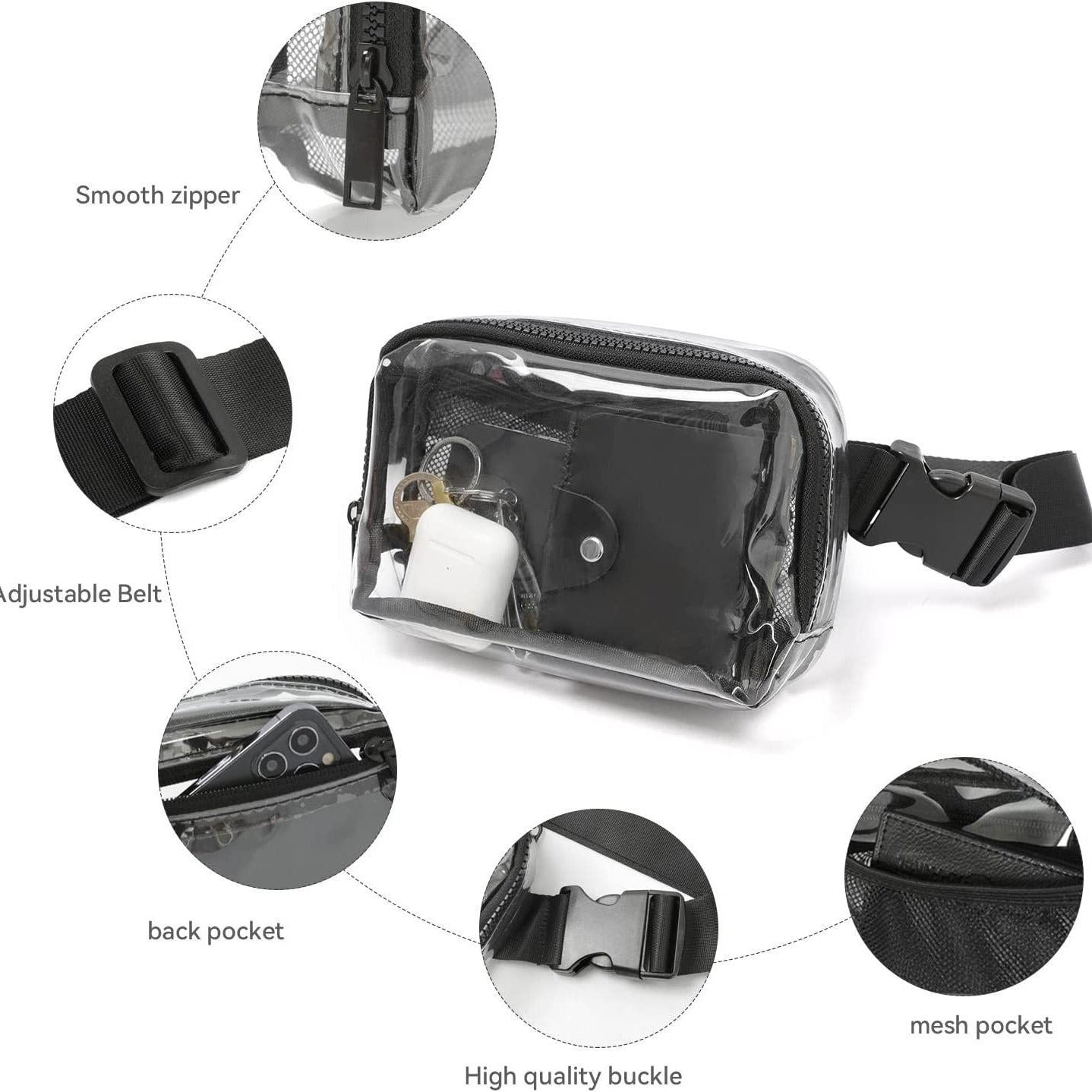 Waterproof Fanny Pack – Transparent Small Crossbody Belt Bag with Adjustable Shoulder Strap, Ideal for Festival, Hiking, Concerts, and Travel, Stadium Approved Waist Bag