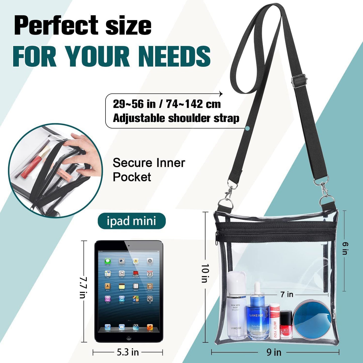 Transparent crossbody bag small, PVC messenger bag shoulder crossbody bag for concert stadium