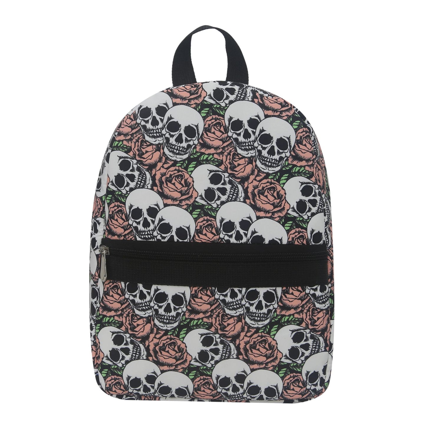 Skull rose pattern print backpack, waterproof nylon backpack purse lightweight