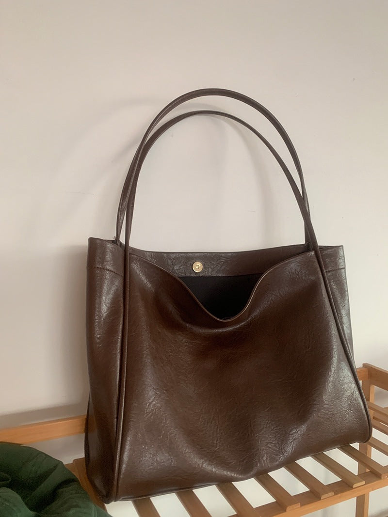 Women's soft leather tote bag, large capacity tote bag, hand bag shoulder, armpit bag class commute