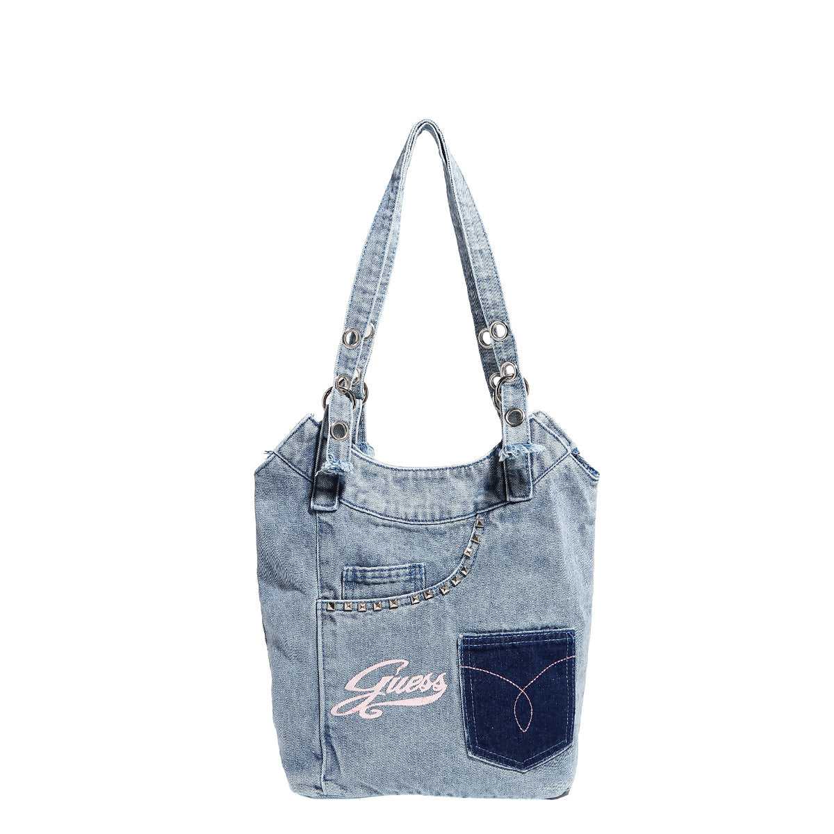 Washed denim underarm bag, Spice girl sweet cool retro hobo bag, fashionable splicing shoulder bag, versatile hobo women's bag