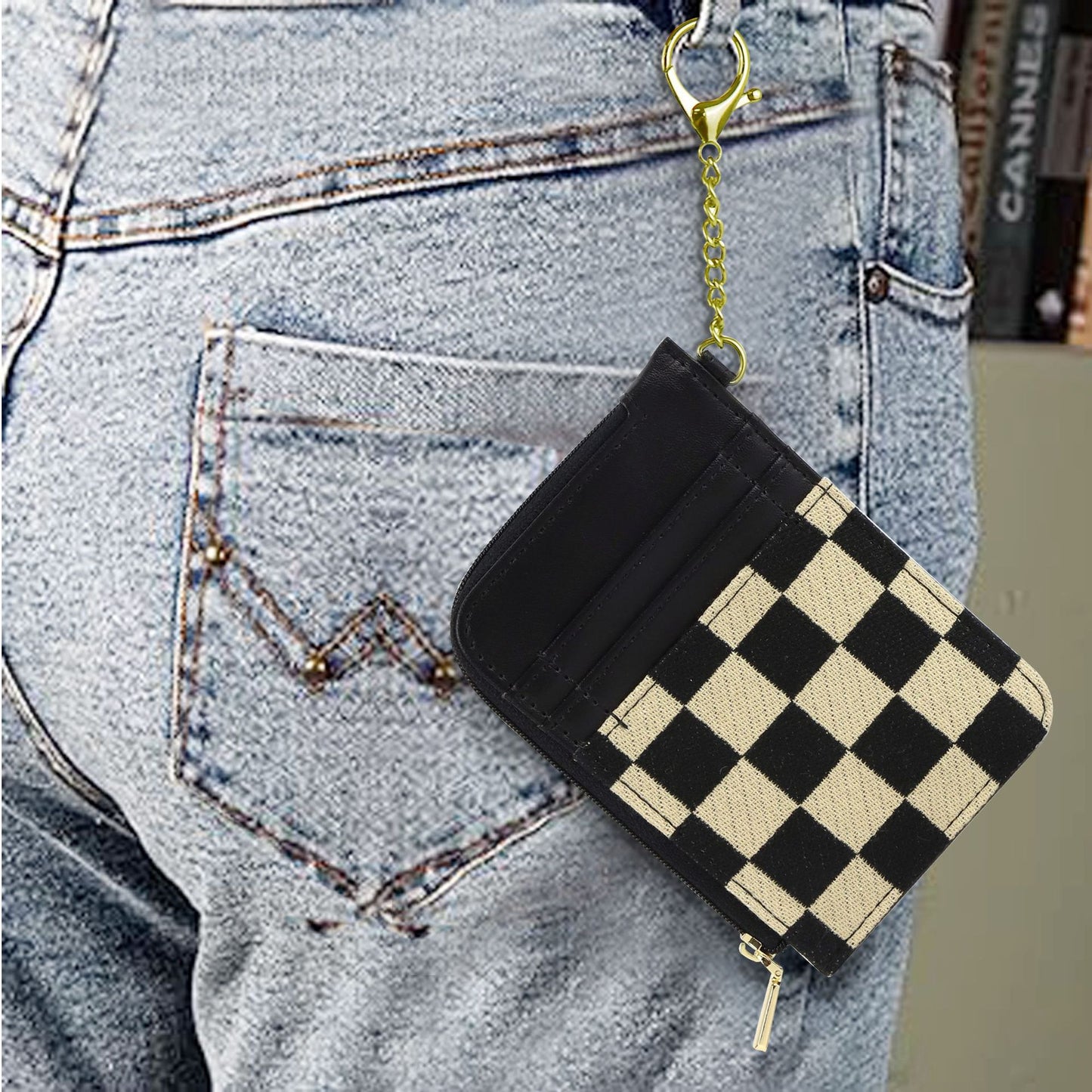 Retro plaid card bag wallet, change bag multi-card slot bank card simple microfiber holder