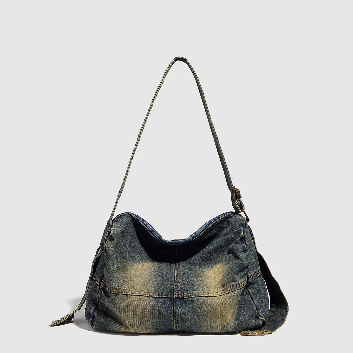 Washed old denim hobo bag, large capacity hobo shoulder bag, sweet cool babes underarm Retro denim shoulder bag