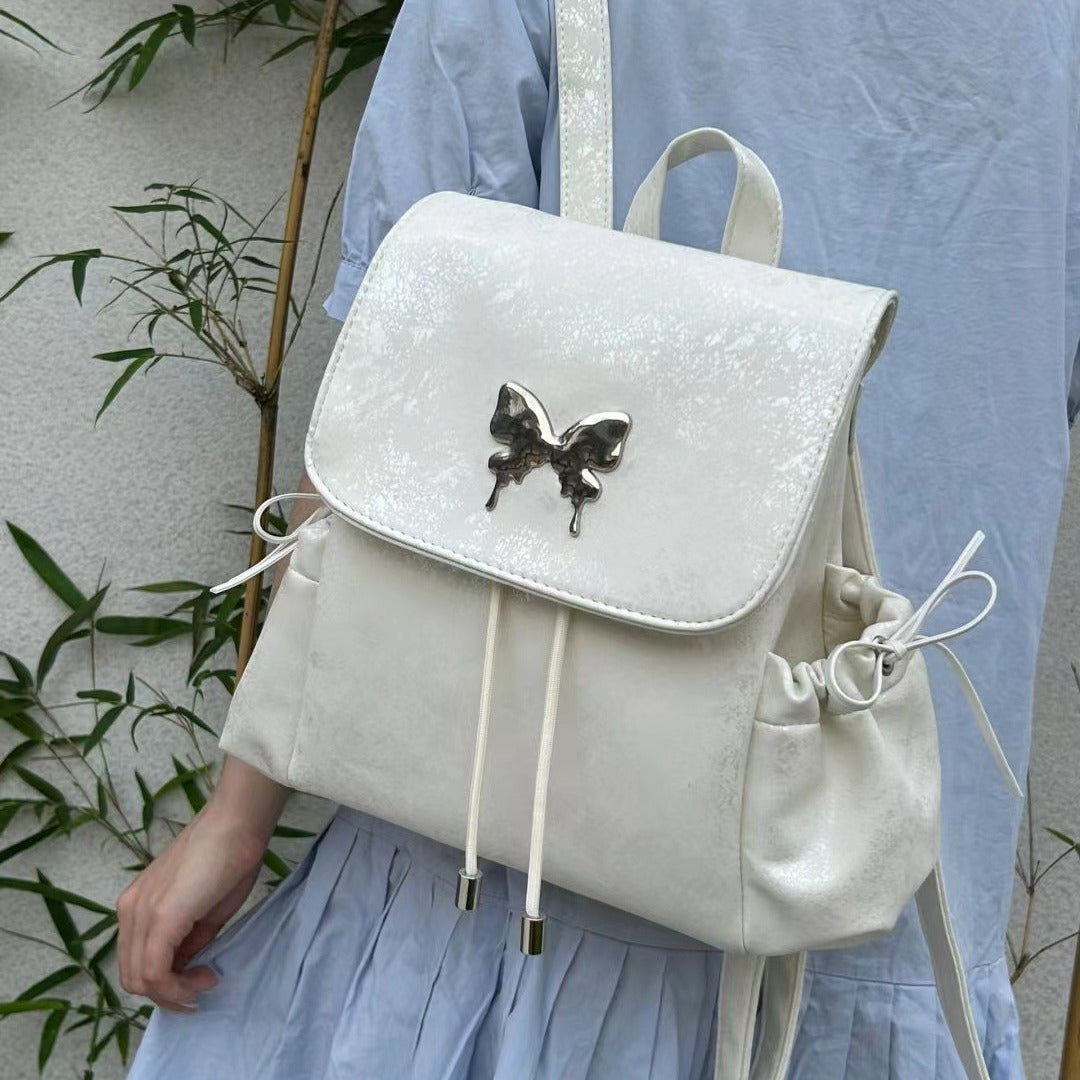 stylish White Butterfly Backpack, Female Student Backpack, Versatile Handheld Shoulder Travel Bag