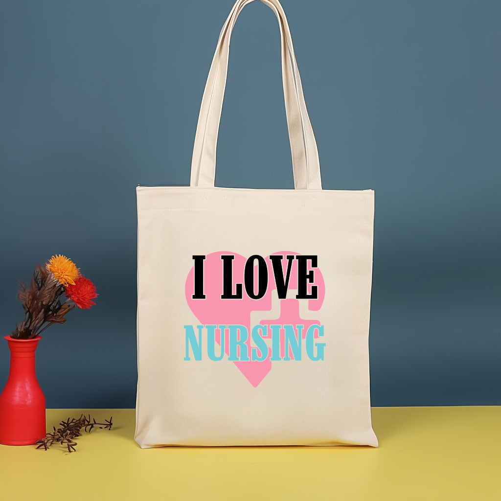 Canvas printed shoulder bag, fashionable and lightweight shopping bag, large-capacity cotton bag 2pcs.