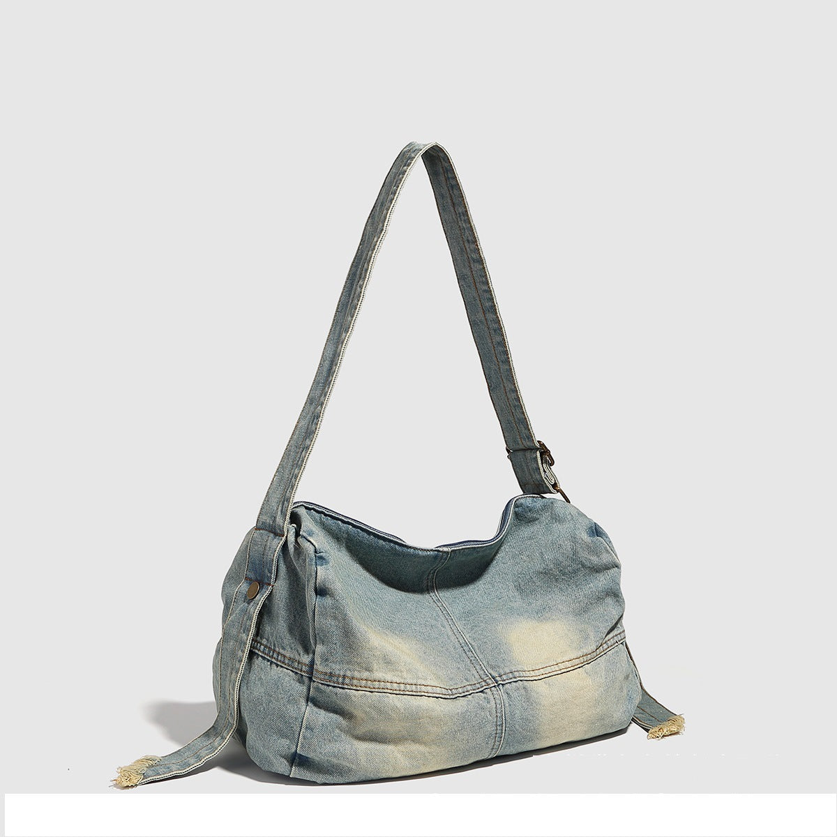 Washed old denim hobo bag, large capacity hobo shoulder bag, sweet cool babes underarm Retro denim shoulder bag