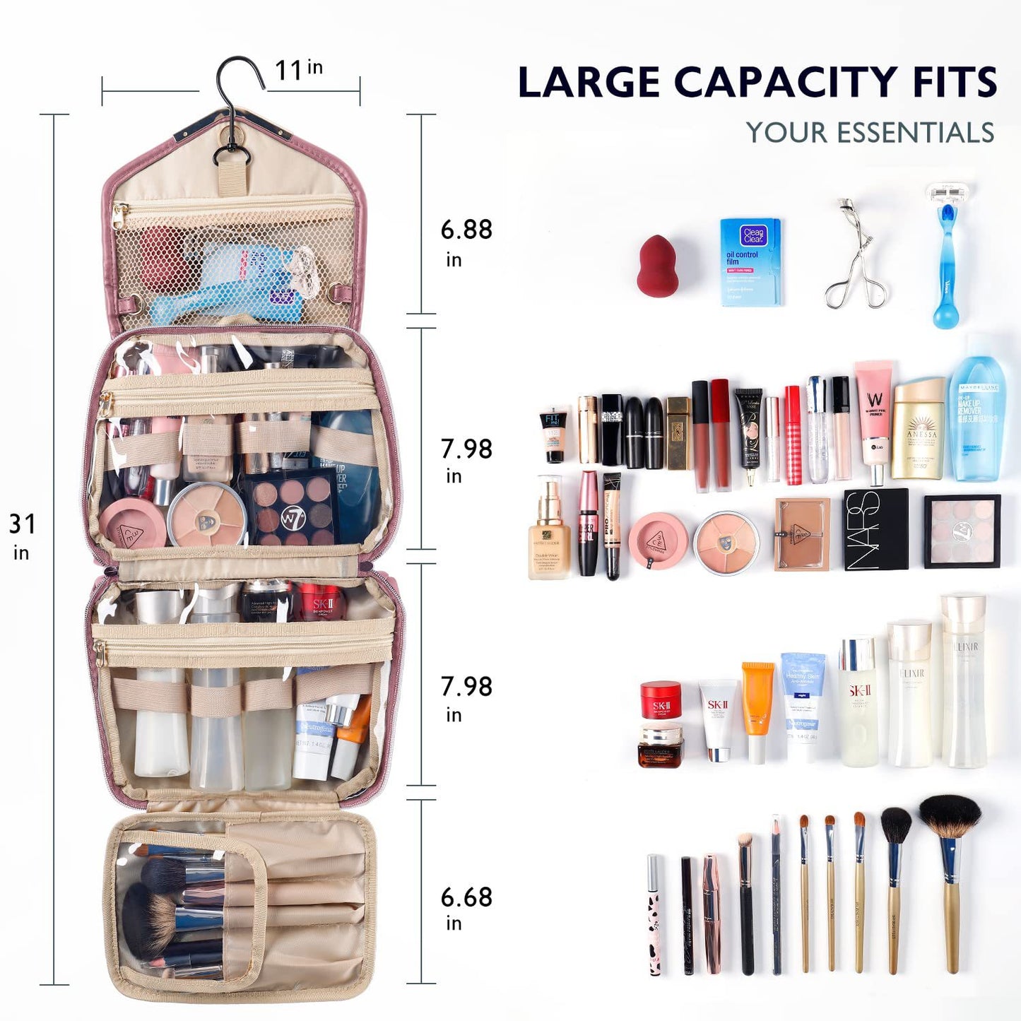 Waterproof toilet bag, cosmetic bag storage bag, toilet bag with hook, travel bag toiletries storage bag