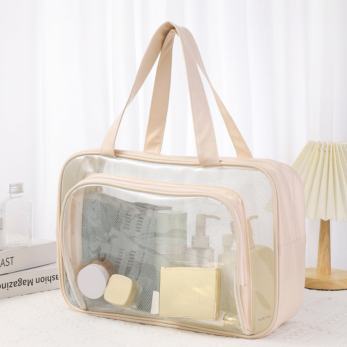 Large Capacity Transparent Wash Bag, Swimming Fitness Bath Bag, Cosmetics Storage Bag, Wet and Dry Separation Hand Shoulder Travel Bag for College Dorm Camp GymTransparent Cosmetic Bag,