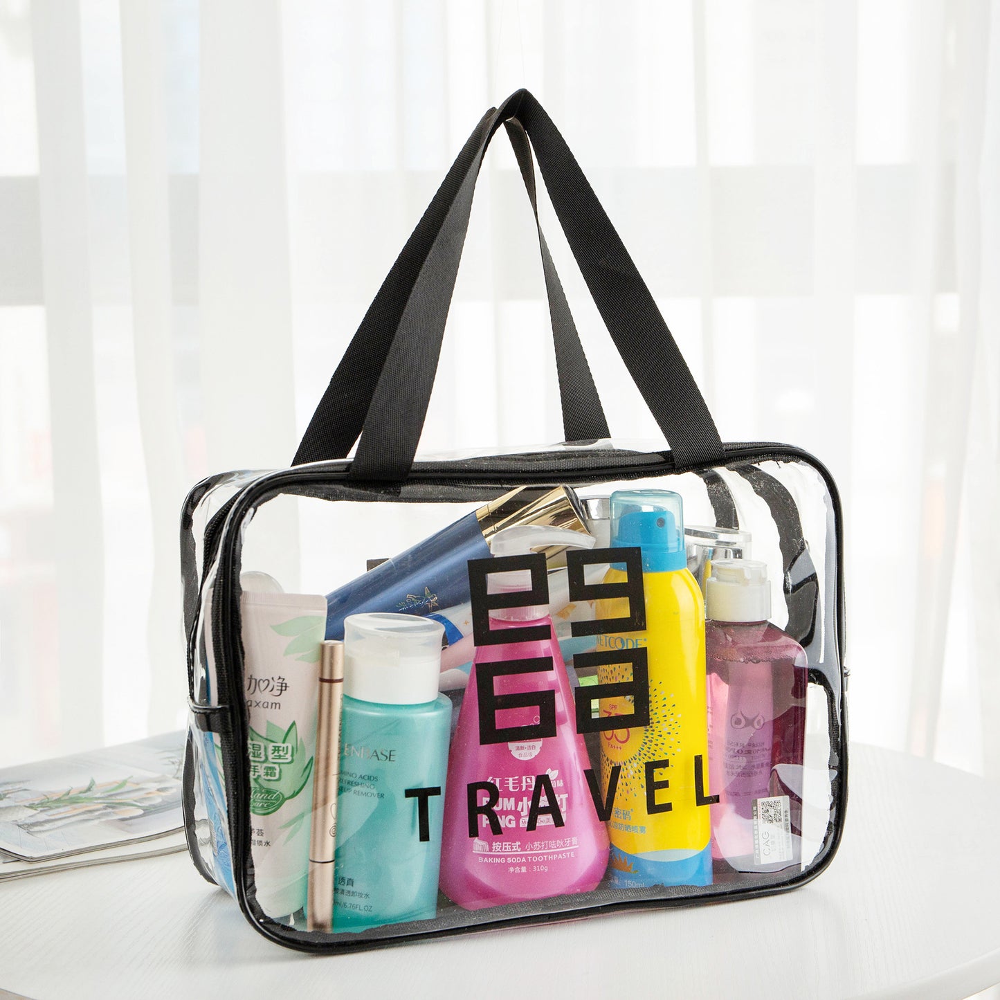 Transparent Toiletry Bag,Wash bag portable cosmetic bag, waterproof travel cosmetics large-capacity storage bag