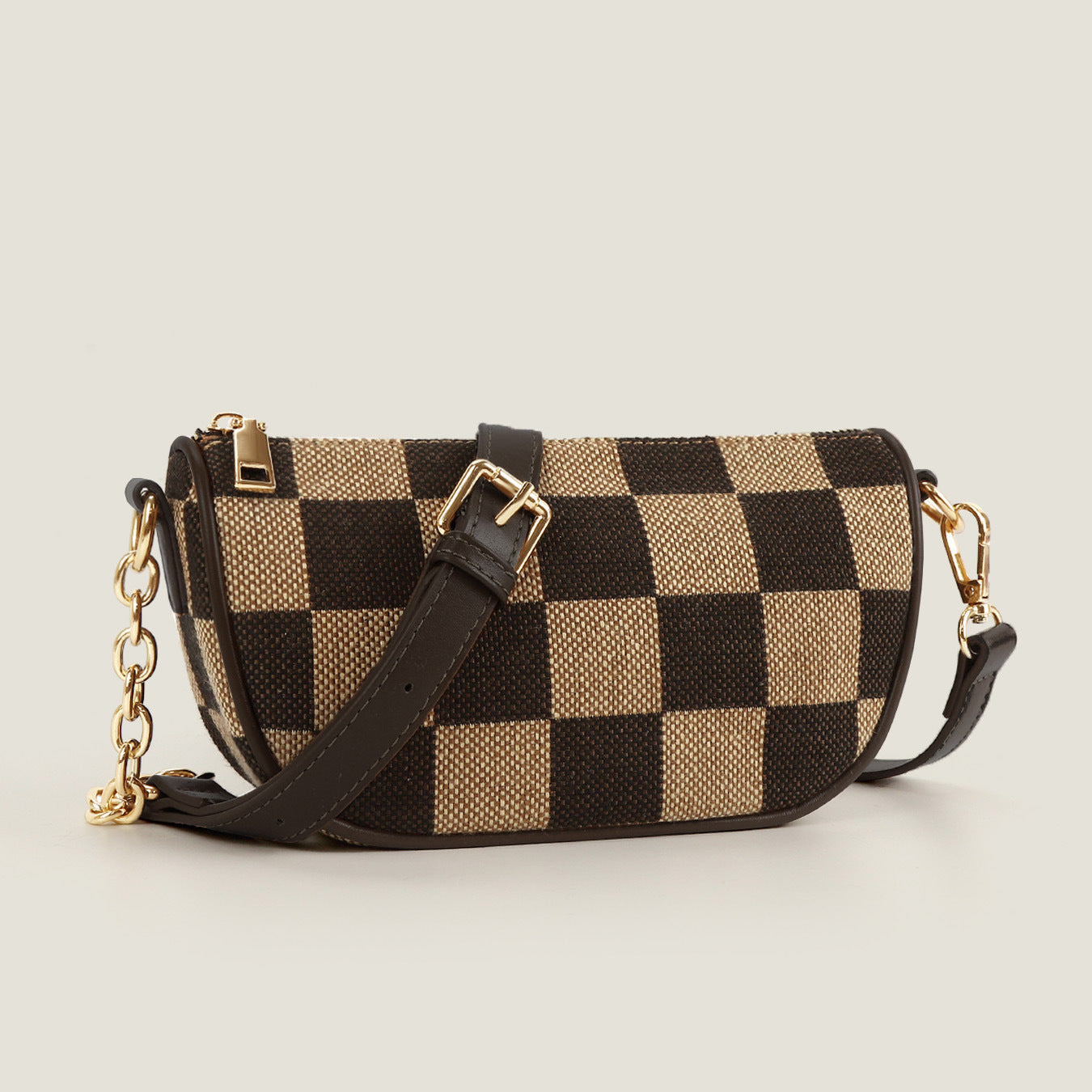 Small Crossbody Bag – Versatile Commute with Checkerboard Canvas, Compact Earphone Bag, Stylish 2-in-1 Chest Bag & Fanny Pack for Everyday Use