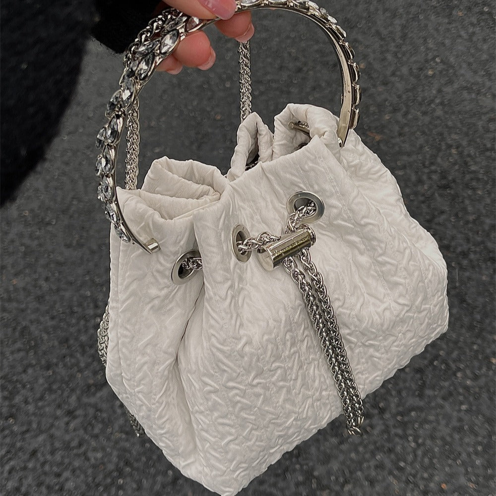 Rhinestone chain handbag women, fashion drawstring bucket bag, clutch purse party,Prom bag,Party purse,Prom bags clutches,