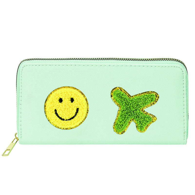 Women's alphabet embroidered wallet, long coin purse, nylon zipper ticket holder, multi-function card bag