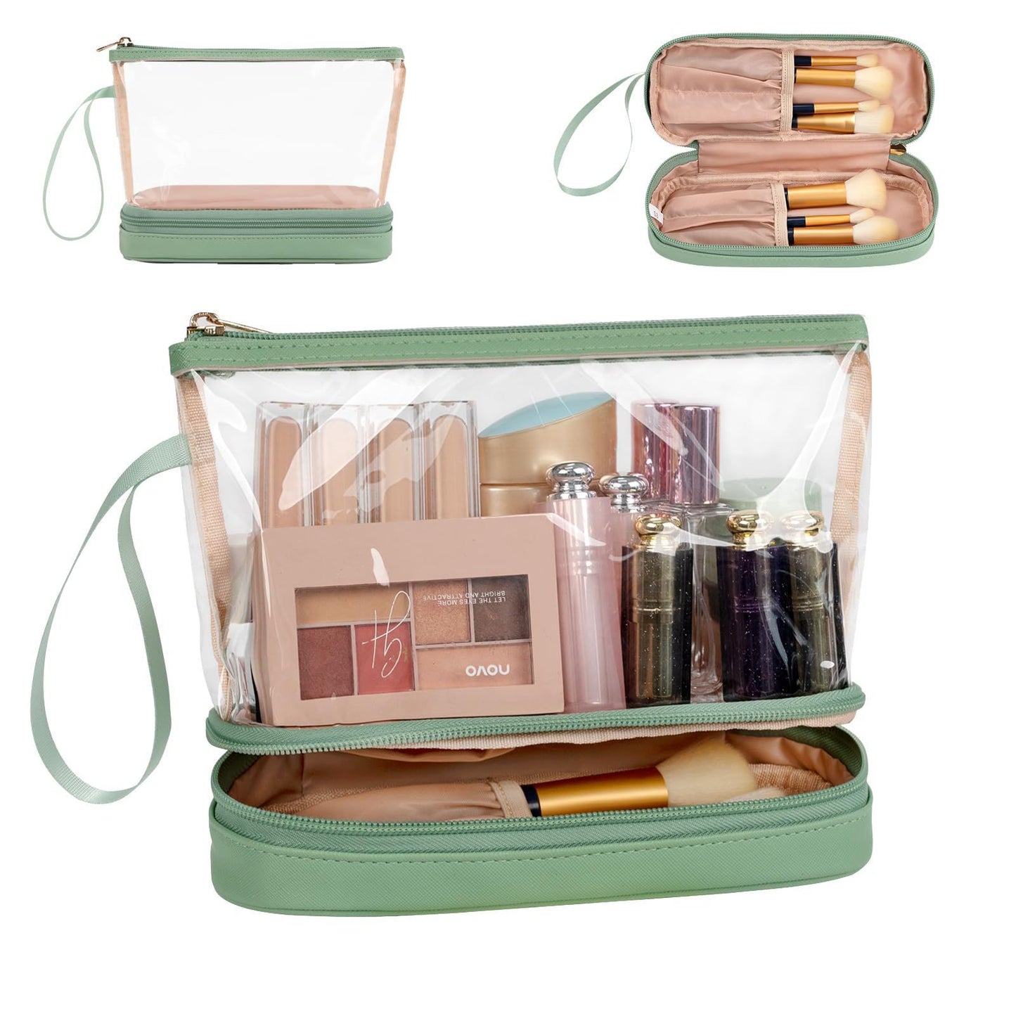 Transparent cosmetic bag, multifunctional double-layer large-capacity PVC cosmetic bag, storage portable travel bag, wet and dry separation washing bag for College Dorm Camp GymTransparent Cosmetic Bag,