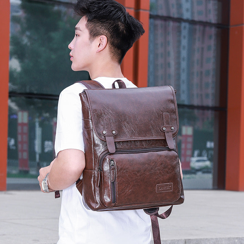 Trendy Men's Retro Backpack Trendy Cover Travel Business Bag 2025 Soft Leather Men's Backpack MB21080303