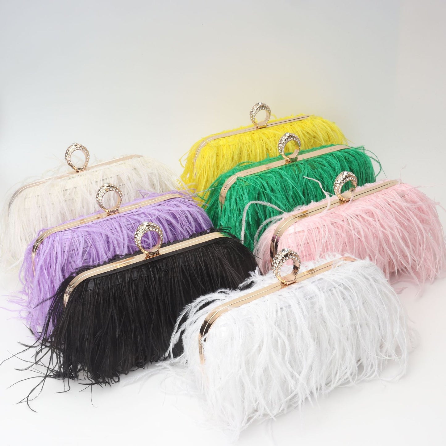 Elegant Ostrich Hair Ring Box – Small Square Bag with Chain Crossbody Shoulder Velvet Clutch Purse, Perfect for Dinner, Casual Outings, Party Events, and Prom Nights