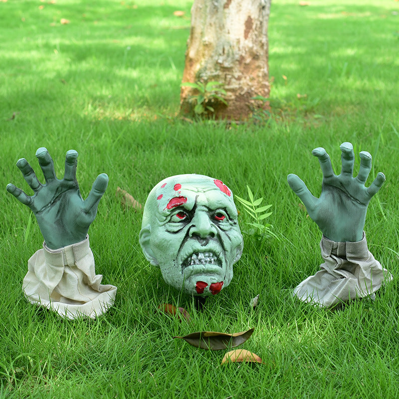 Halloween scary ghost grass decoration horror scene layout atmosphere props three-piece set