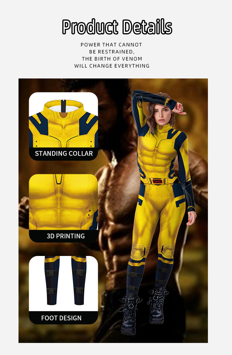 onepiece Halloween movie cos suit Deadpool 3 Wolverine costume playing suit printed jumpsuit