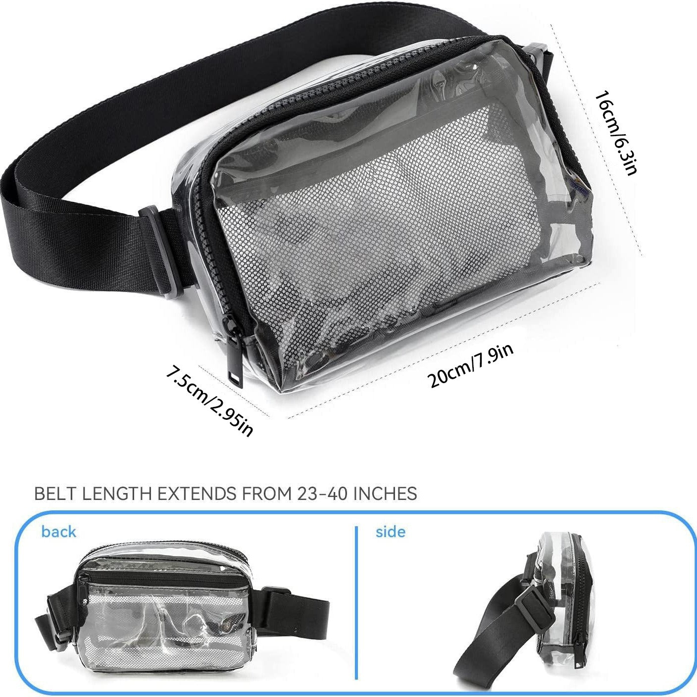 Waterproof Fanny Pack – Transparent Small Crossbody Belt Bag with Adjustable Shoulder Strap, Ideal for Festival, Hiking, Concerts, and Travel, Stadium Approved Waist Bag