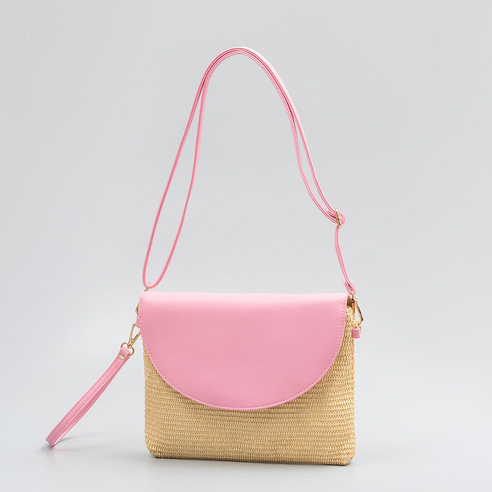 Holiday straw bag, small solid color shoulder bag, small crossbody beach bag, seaside beach bag clutch woven bag women