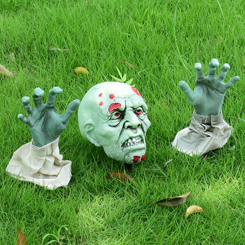 Halloween scary ghost grass decoration horror scene layout atmosphere props three-piece set