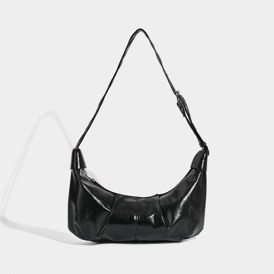 Versatile black shoulder bag, vintage pleated shoulder bag, crossbody hobo bag