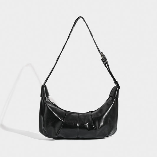 Versatile black shoulder bag, vintage pleated shoulder bag, crossbody hobo bag