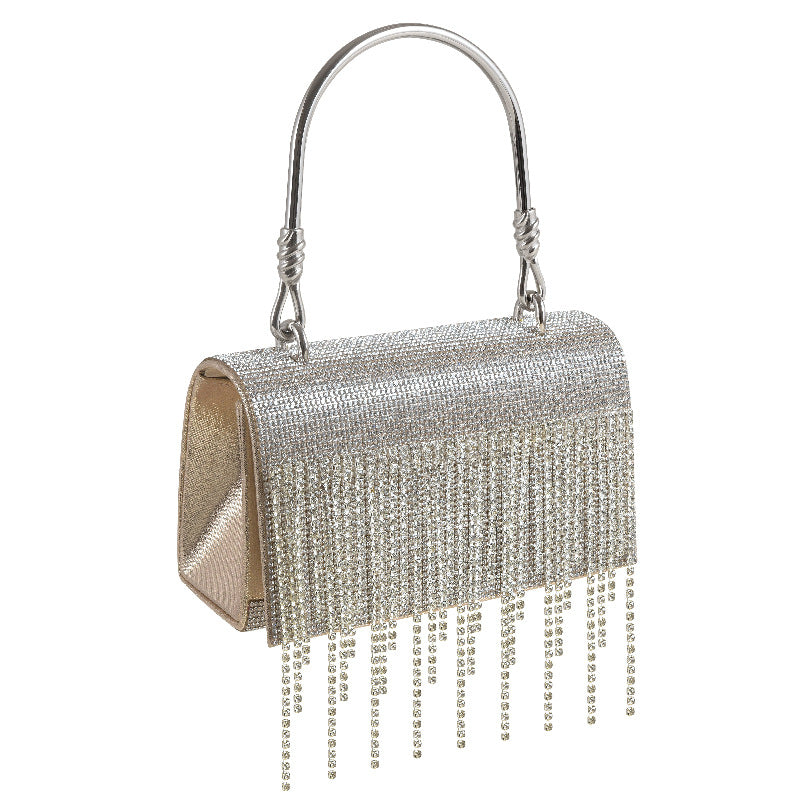 GlitteringTassel Rhinestone Small Square Bag Evening Dinner Bag Party Bag Metal Tote Bag Cosmetic Bag