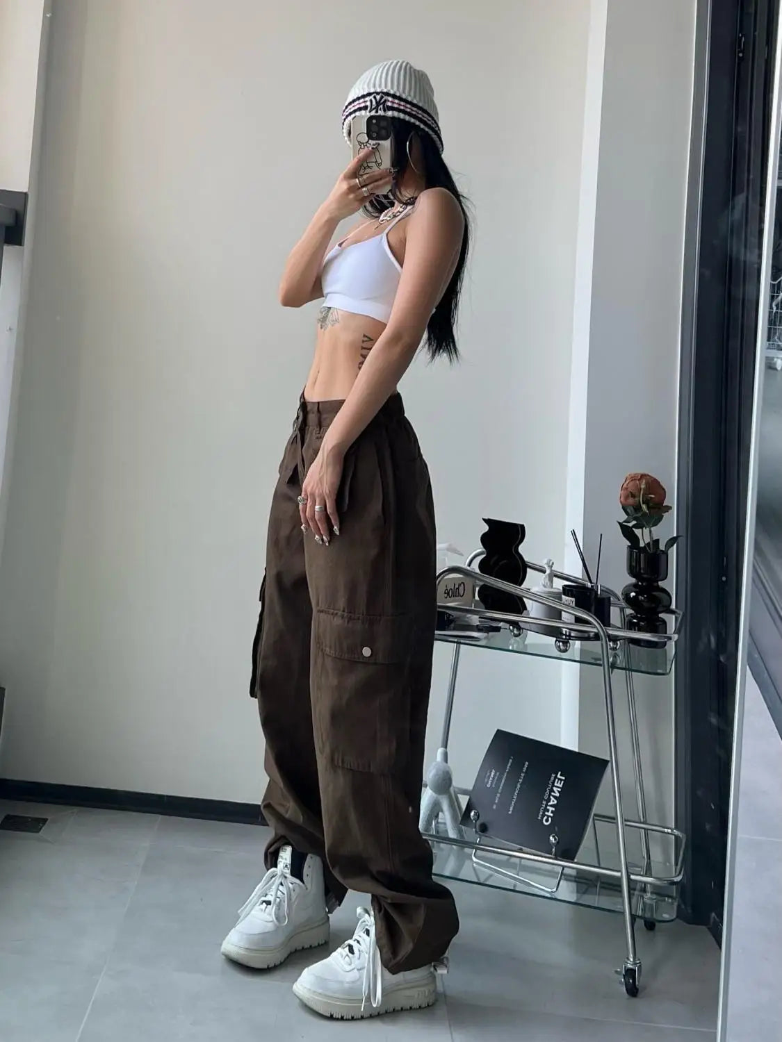 Vintage Cargo Pants Women Gyaru Brown Korean Fashion Baggy Baddies Streetwear Hippie Trousers Casual 90s Aesthetic