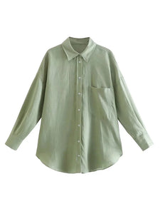 Women Fashion With Pocket Oversized Linen Shirts Vintage Long Sleeve Button-up Female Blouses Blusas Chic Tops