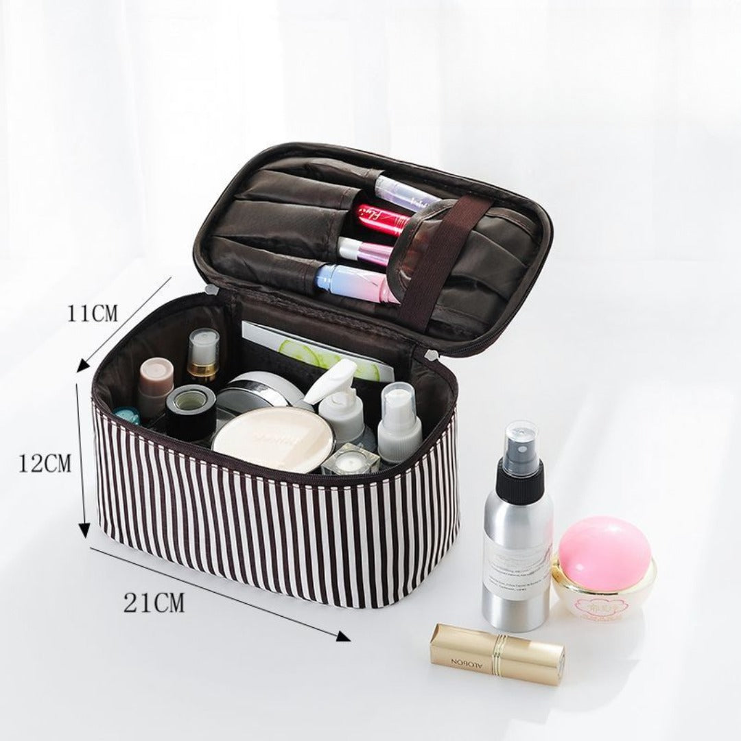 Simple striped cosmetic bag, portable cosmetic storage bag, travel portable large-capacity square toilet bag, makeup bag organizer,