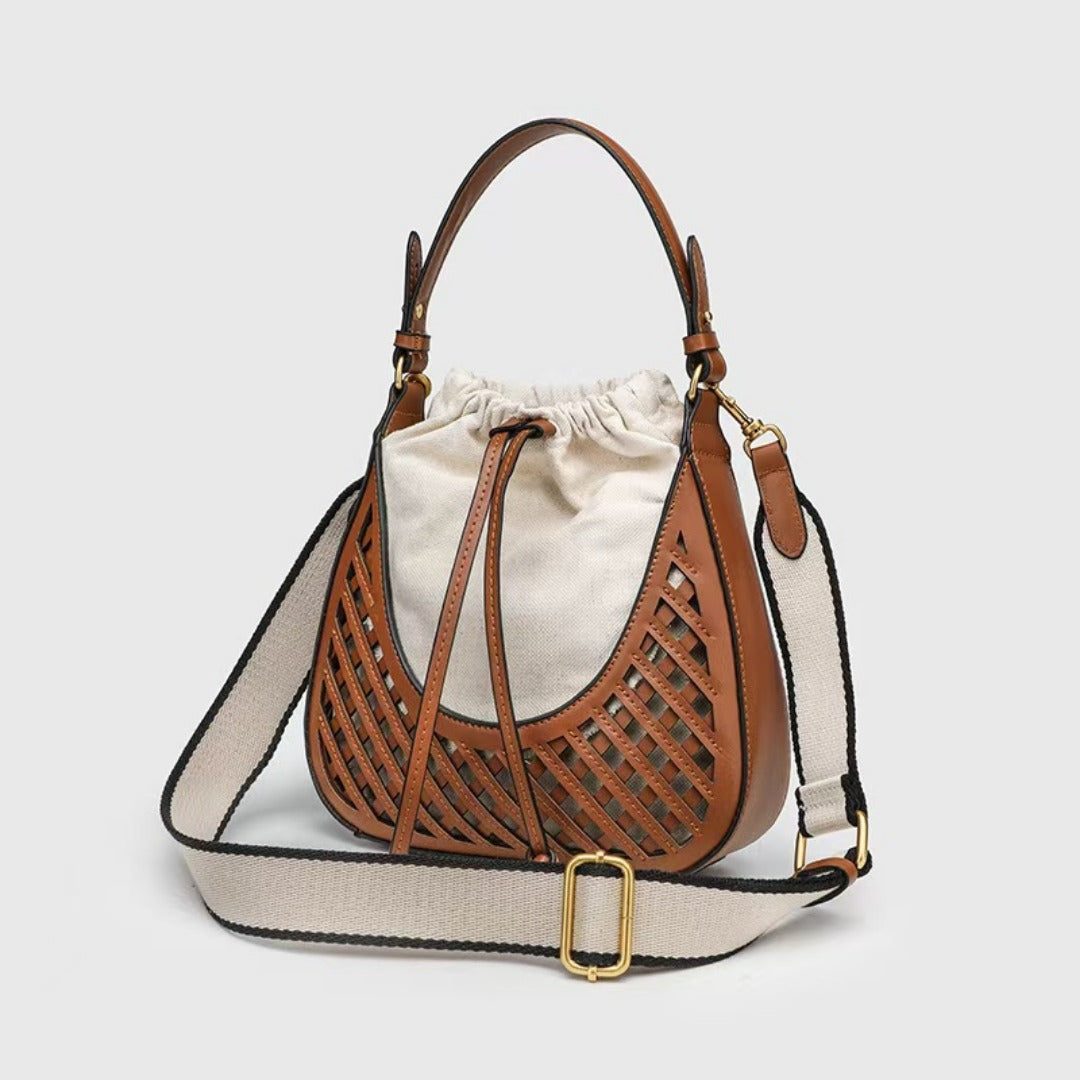 Elegant Brown Shoulder Bucket Bag - Stylish Vintage Knitted Tote & Practical Small Crossbody Bag