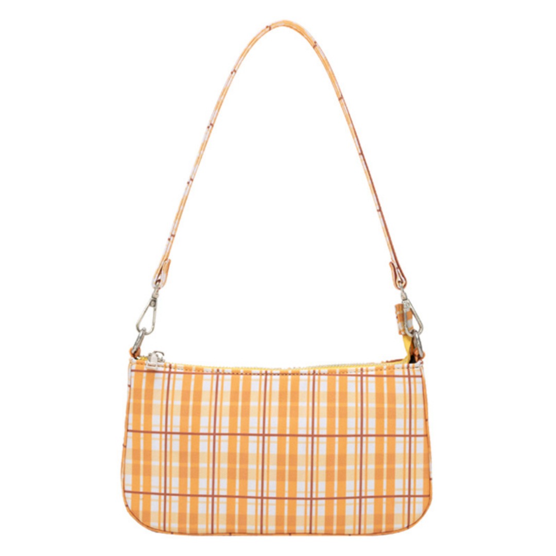 Summer simple orange plaid bag, crescent small baguette bag, shoulder armpit bag