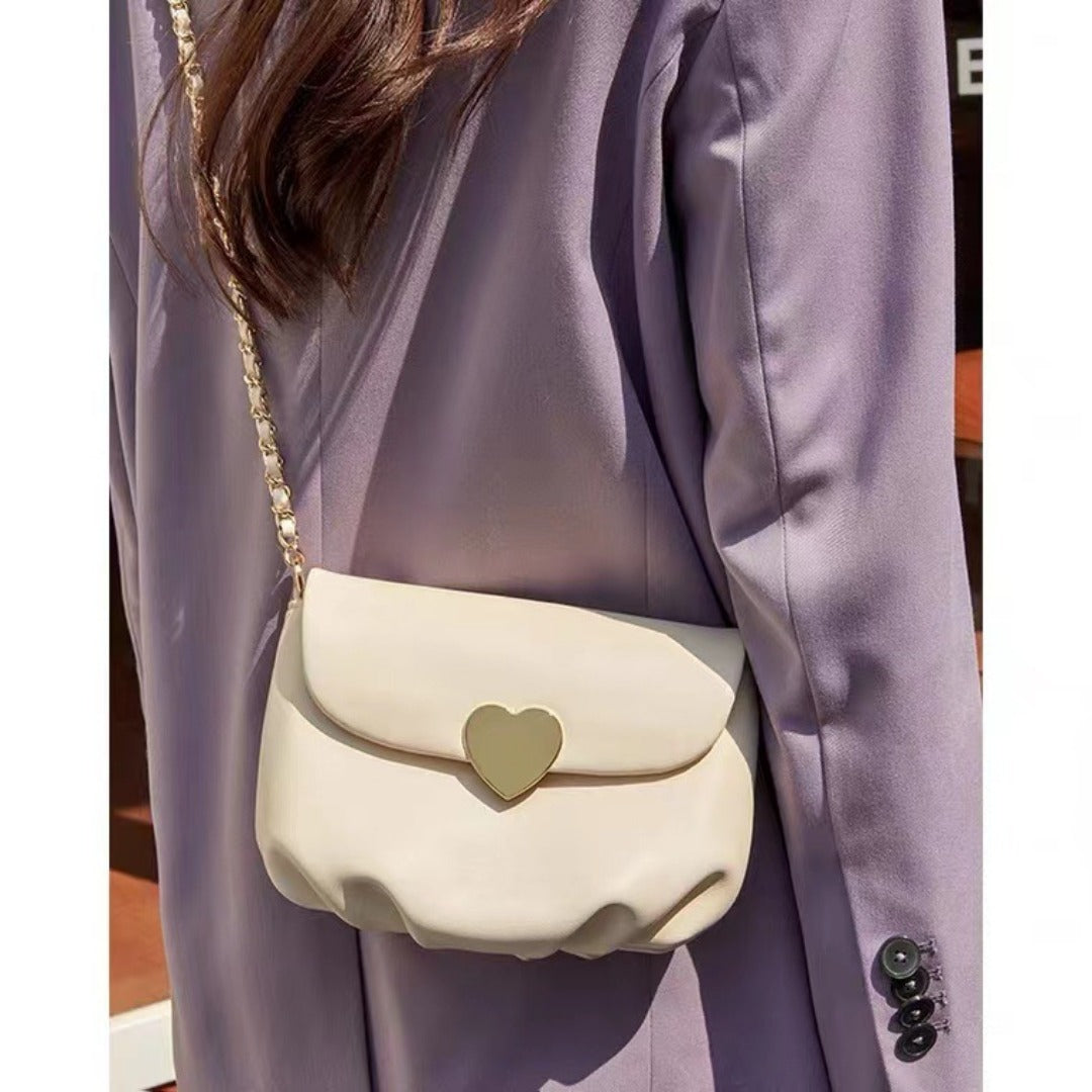 Elegant Small Crossbody White Bag for Female - Simple & Versatile Shoulder Cloud Bag with Chain Design