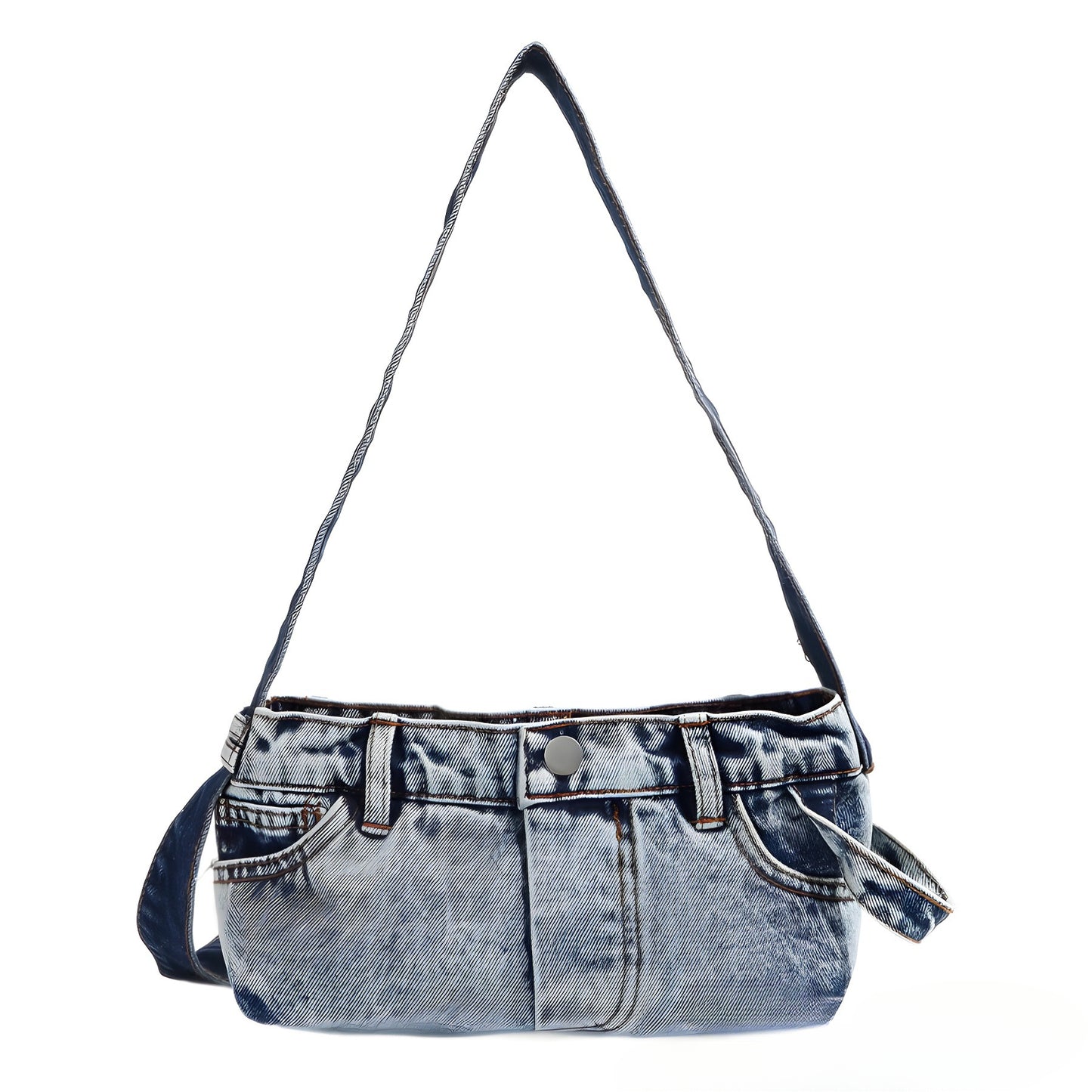 Small shoulder purse, denim armpit bag, women's retro summer shoulder bag, blue patchwork shoulder handbag