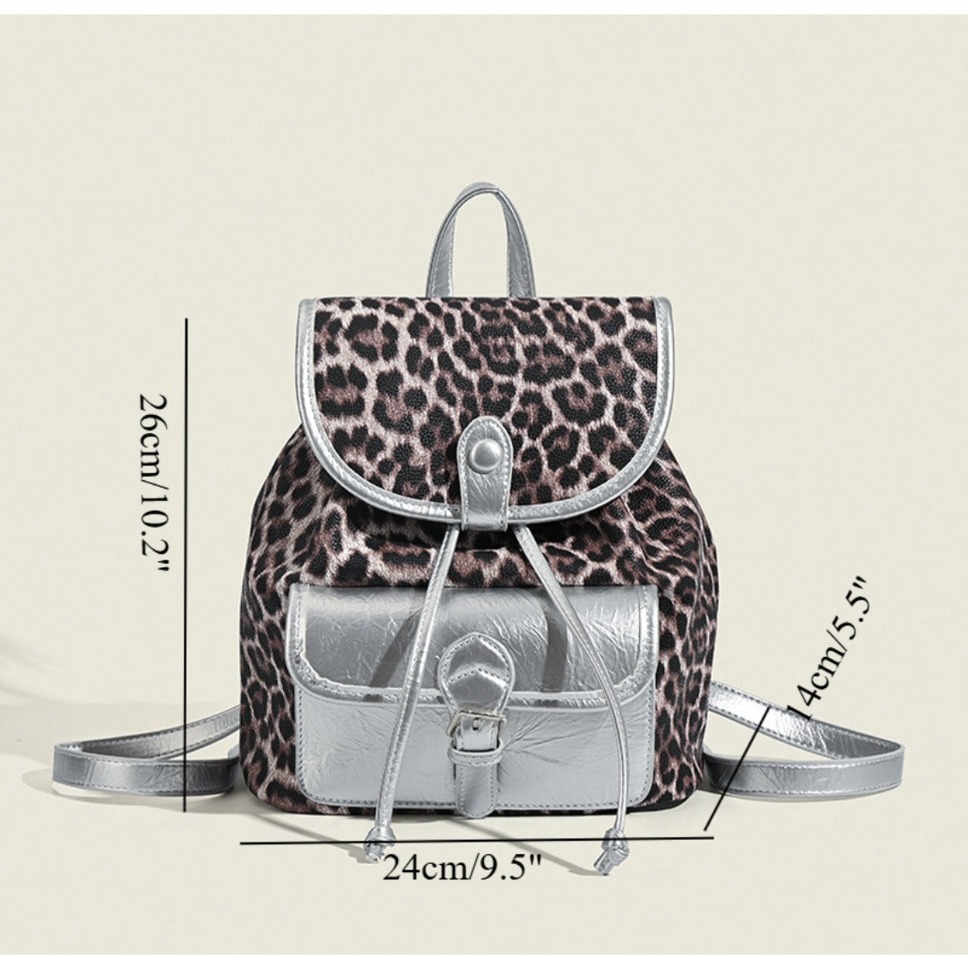 Retro contrasting leopard print backpack, women's autumn and winter design commuter versatile backpack