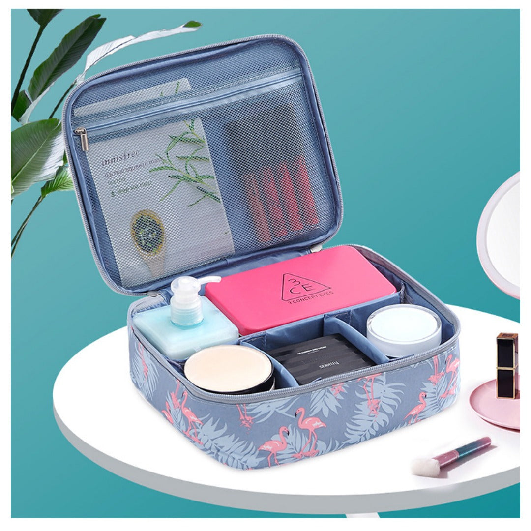 Travel portable large capacity cosmetic bag, printed nylon cosmetic storage bag, cosmetic case, toilet bag, makeup bag organizer, makeup bag with compartments,