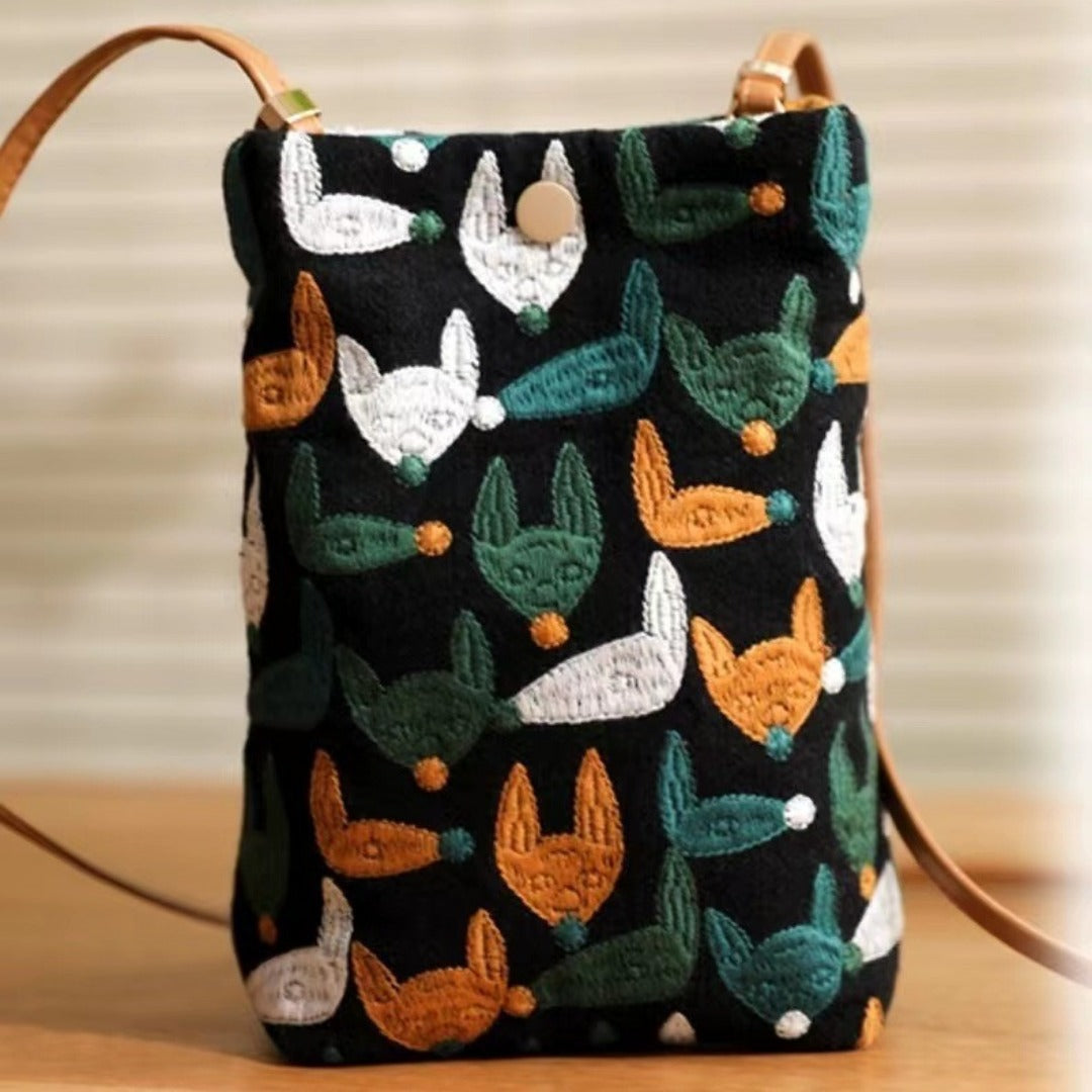 Three-dimensional embroidery crossbody mobile phone bag female, mini mobile phone bag, shoulder small and light phone purse