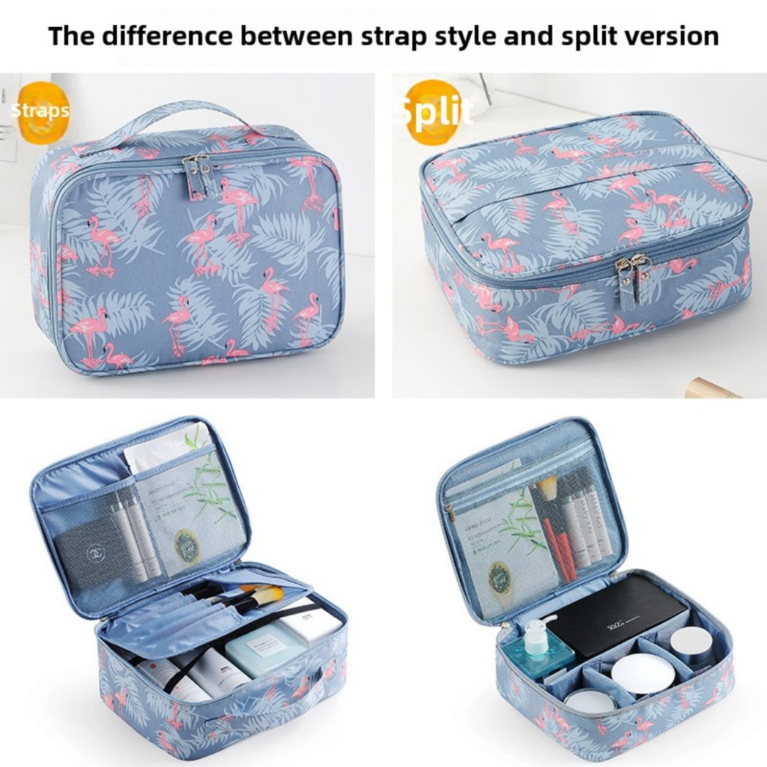 Travel portable large capacity cosmetic bag, printed nylon cosmetic storage bag, cosmetic case, toilet bag, makeup bag organizer, makeup bag with compartments,