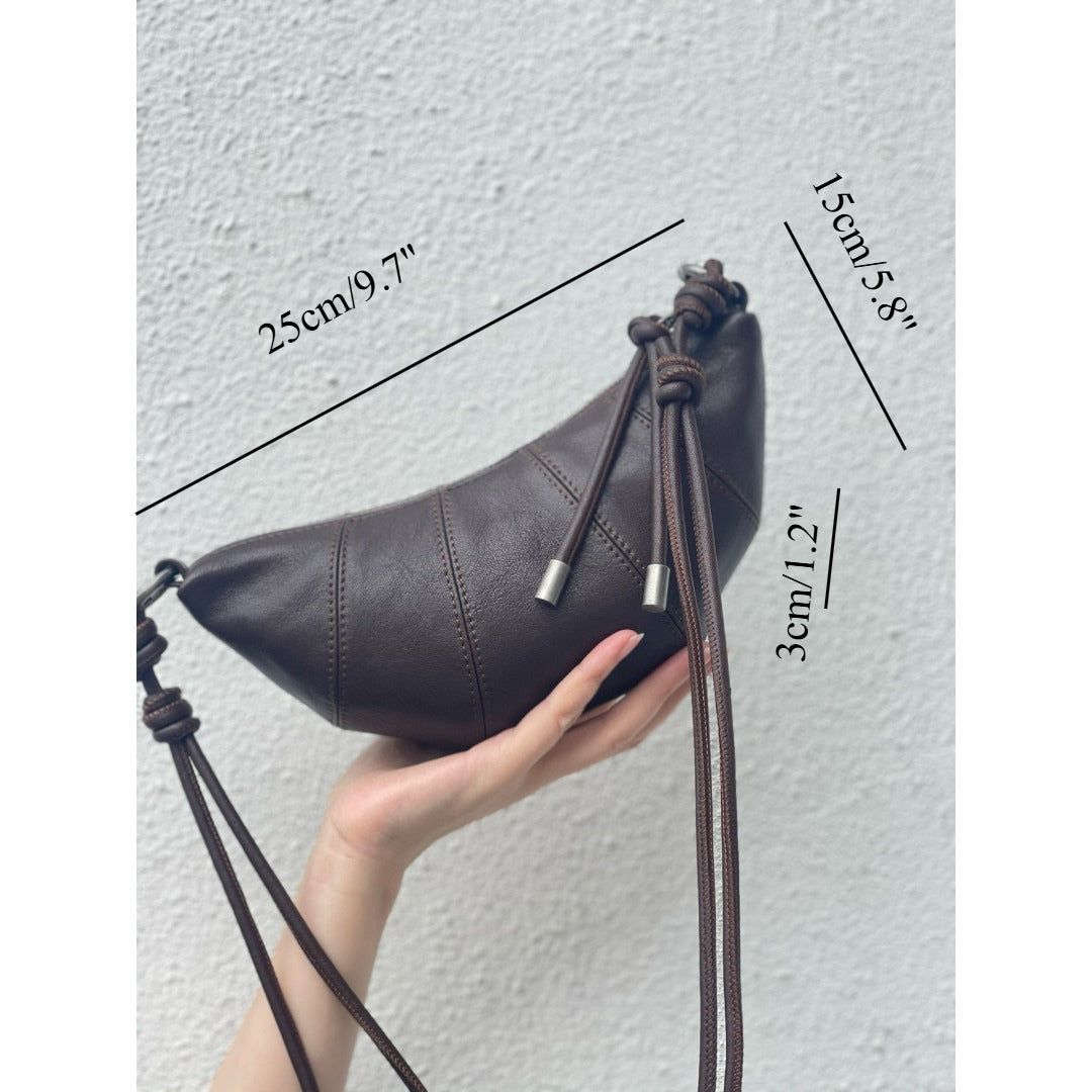 Genuine leather sheepskin croissant, moon bag, shoulder crossbody bag, dumpling bag, soft leather women's leisure bag,